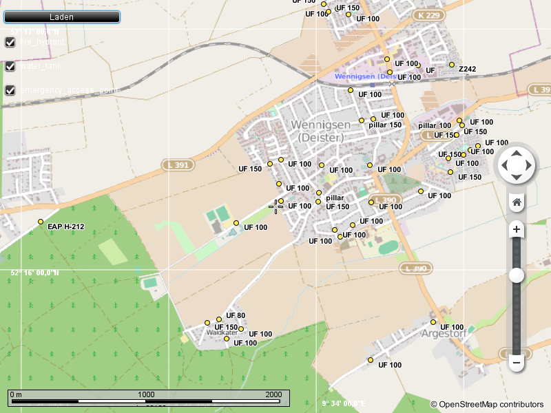 OSMhyd showing hydrants in Wennigsen (Deister)